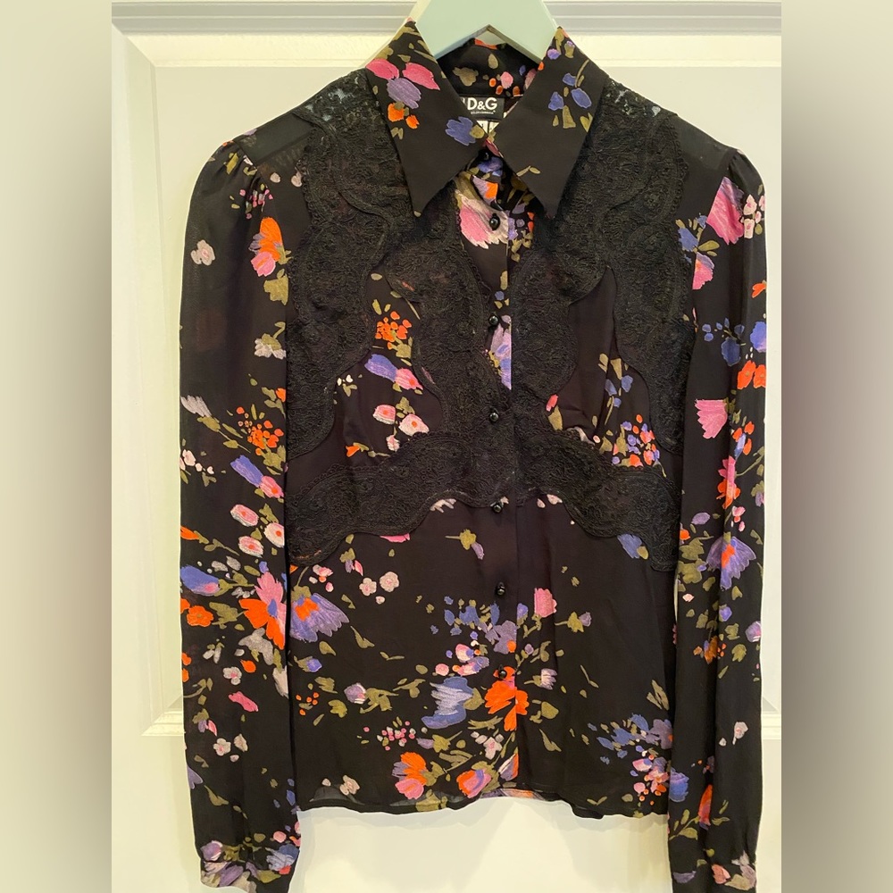 D&G Dolce&Gabbana Black Floral Button-down Lace Overlay Made in Italy IT Size 38